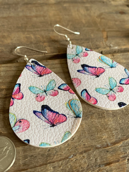 Boucles d’oreilles cuir papillon marine rose turquoise Comme un ange