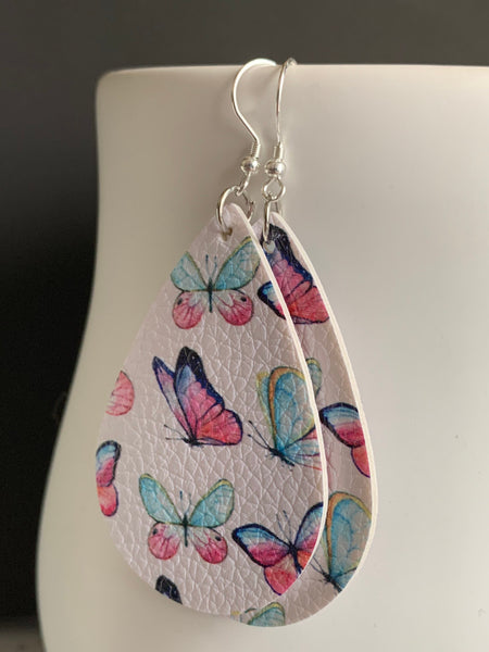 Boucles d’oreilles cuir papillon marine rose turquoise Comme un ange