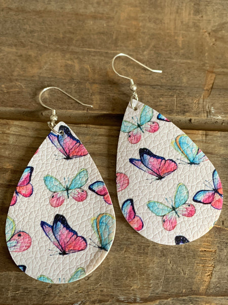 Boucles d’oreilles cuir papillon marine rose turquoise Comme un ange