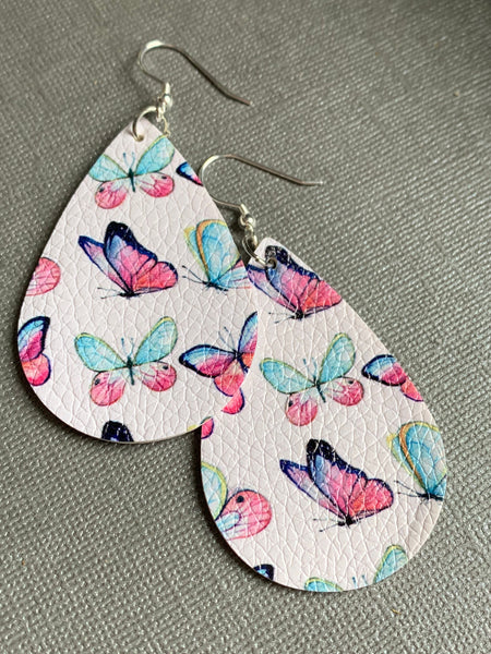 Boucles d’oreilles cuir papillon marine rose turquoise Comme un ange
