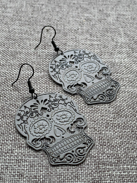 Boucles d’oreilles breloque tête de squelette noir alliage de métaux argent Comme un ange
