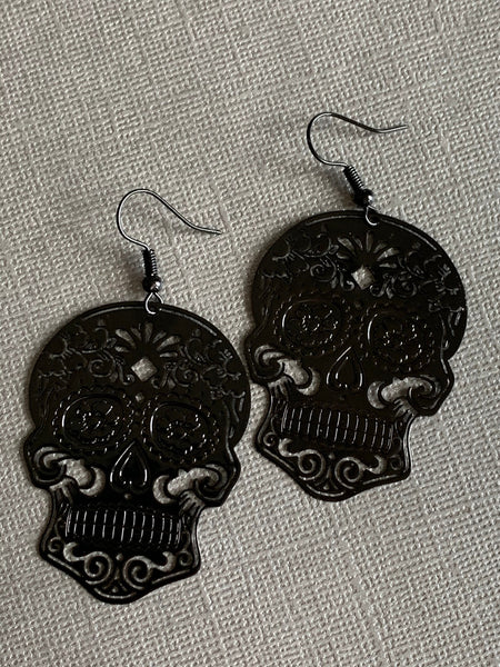 Boucles d’oreilles breloque tête de squelette noir alliage de métaux argent Comme un ange