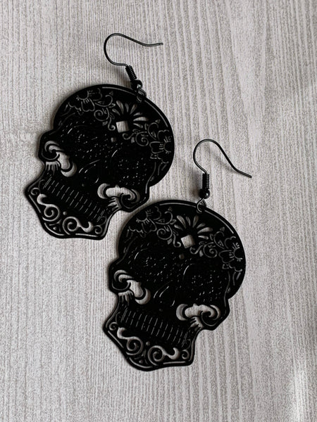 Boucles d’oreilles breloque tête de squelette noir alliage de métaux argent Comme un ange