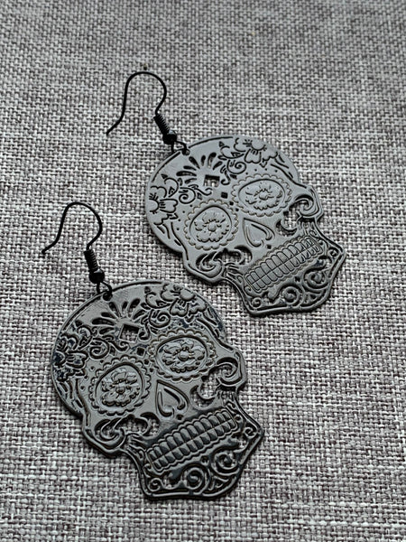 Boucles d’oreilles breloque tête de squelette noir alliage de métaux argent Comme un ange