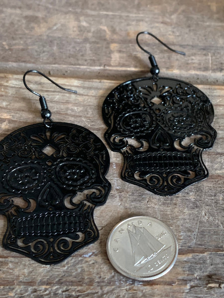 Boucles d’oreilles breloque tête de squelette noir alliage de métaux argent Comme un ange