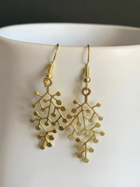 Boucles d’oreilles breloque branche en alliage de métaux or Comme un ange