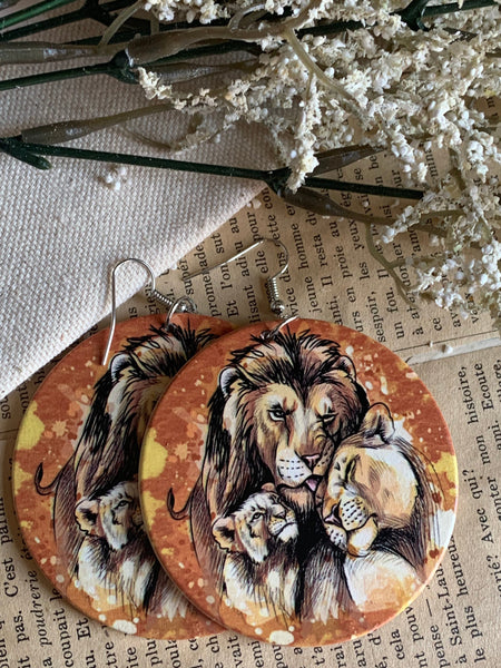 Boucles oreilles famille lion Comme un ange