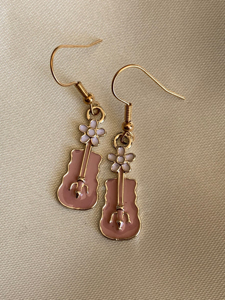 Boucles oreilles guitare rose Comme un ange