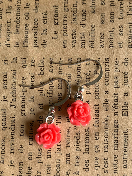 Cabochon fleur rose rouge Comme un ange