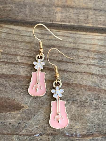 Boucles oreilles guitare rose Comme un ange