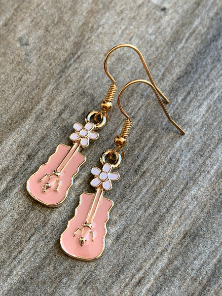 Boucles oreilles guitare rose Comme un ange