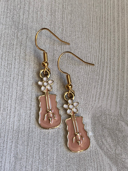 Boucles oreilles guitare rose Comme un ange