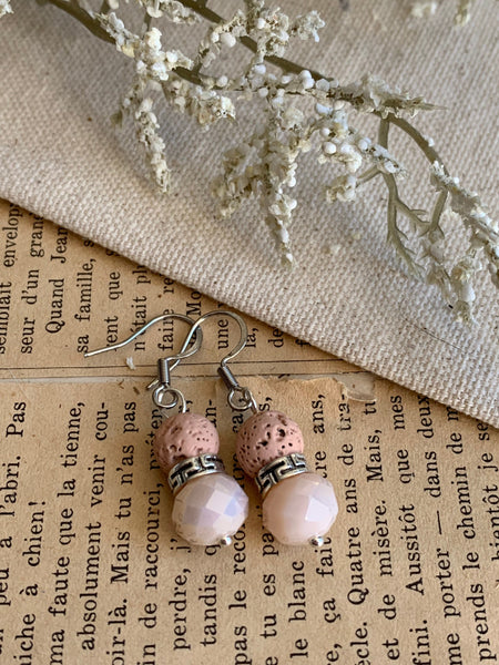 Boucles d’oreilles perle pierre de lave grise bijoux diffuseur aromathérapie chic Comme un ange