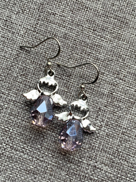 Boucles d’oreilles ange pierre mauve alliage de métaux argent Comme un ange