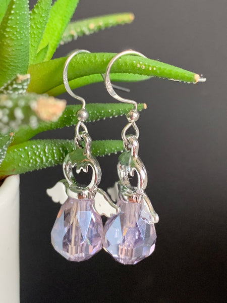 Boucles d’oreilles ange pierre mauve alliage de métaux argent Comme un ange