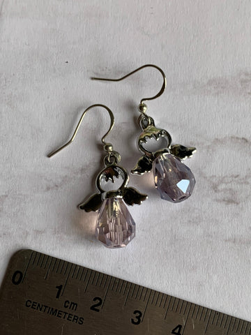 Boucles d’oreilles ange pierre mauve alliage de métaux argent