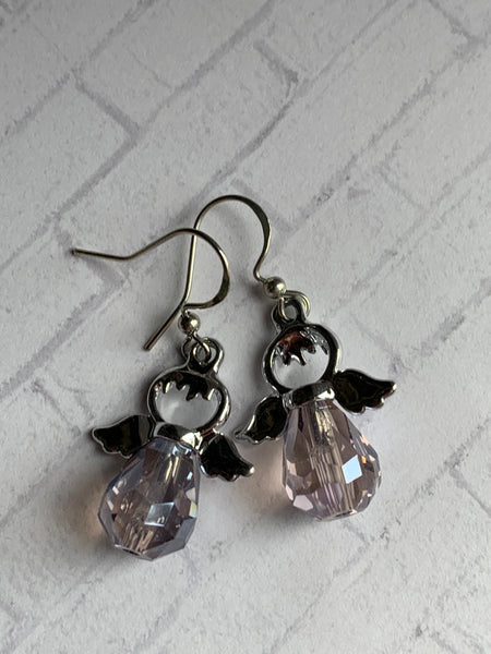 Boucles d’oreilles ange pierre mauve alliage de métaux argent Comme un ange