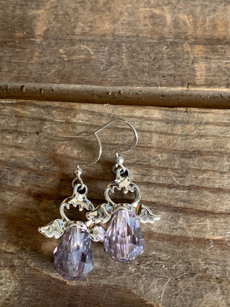 Boucles d’oreilles ange pierre mauve alliage de métaux argent Comme un ange