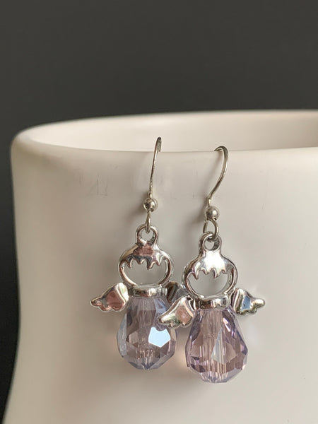 Boucles d’oreilles ange pierre mauve alliage de métaux argent Comme un ange