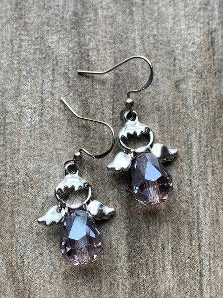 Boucles d’oreilles ange pierre mauve alliage de métaux argent Comme un ange