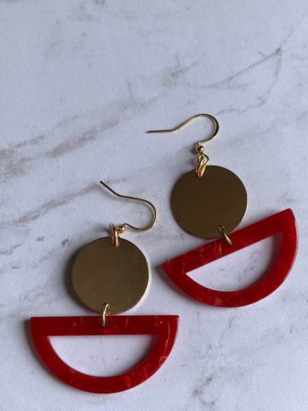 Boucles oreilles rouges demie lune Comme un ange