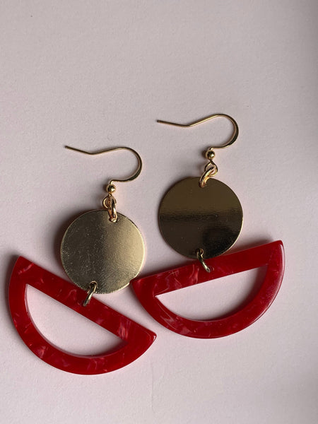 Boucles oreilles rouges demie lune Comme un ange