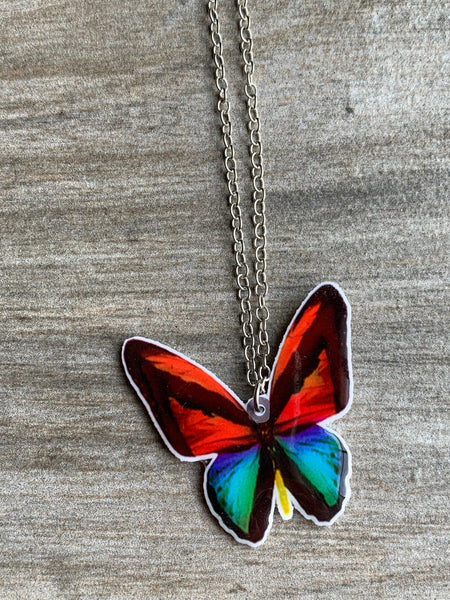 Collier breloque papillon rouge et turquoise sur chaîne alliage de métaux argent Comme un ange