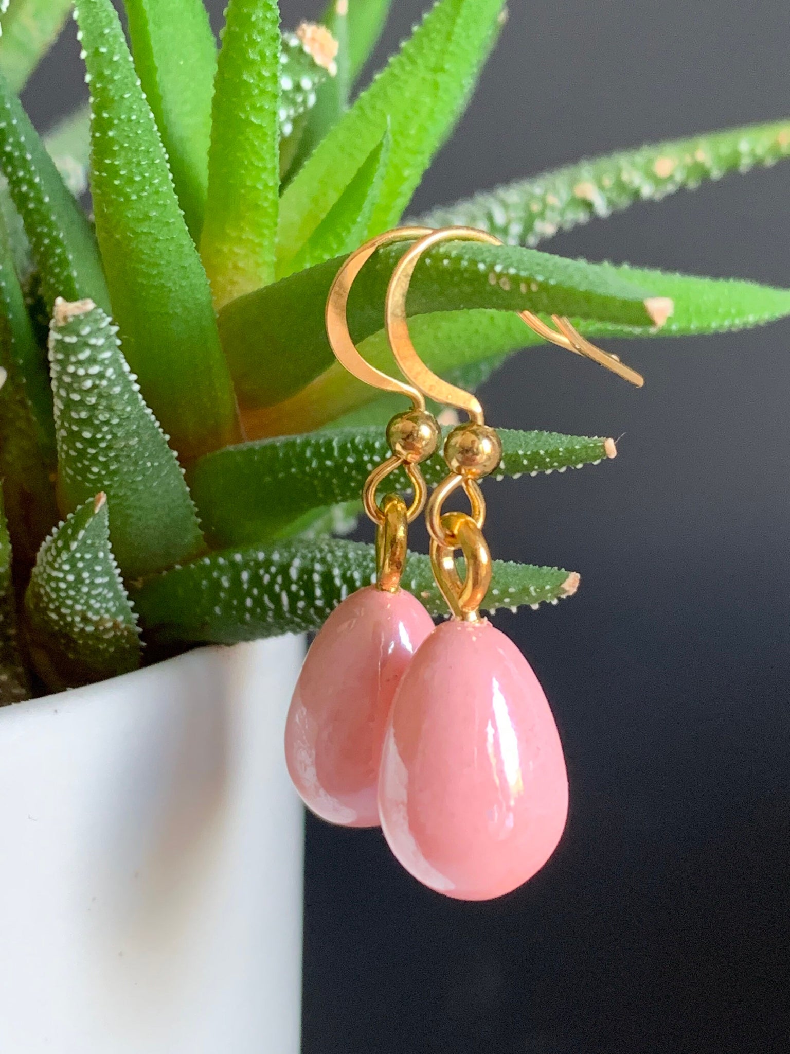 Boucles d’oreilles breloque goutte rose et alliage de métaux or - Comme un ange