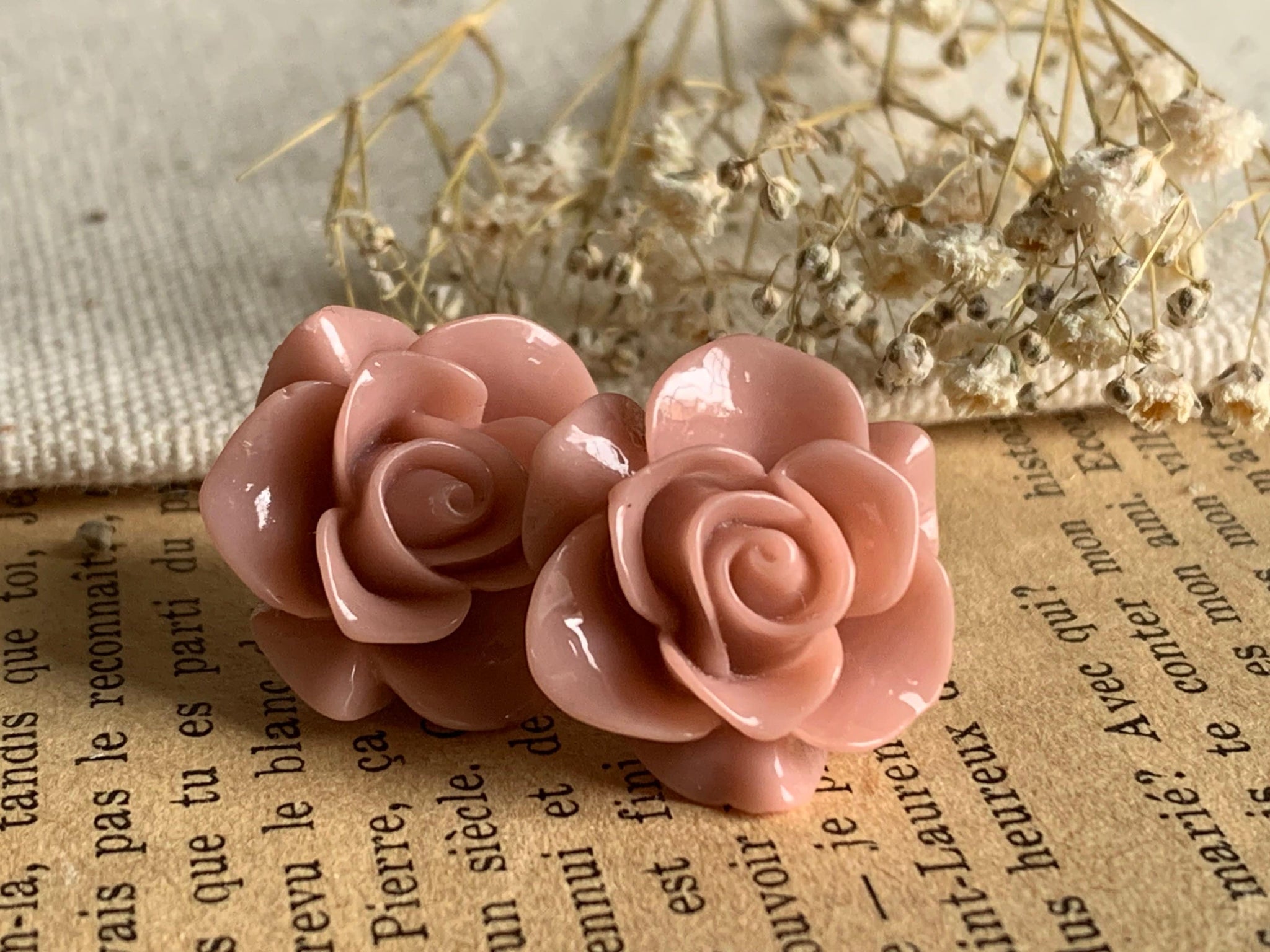 Boucles oreilles rose rose Comme un ange