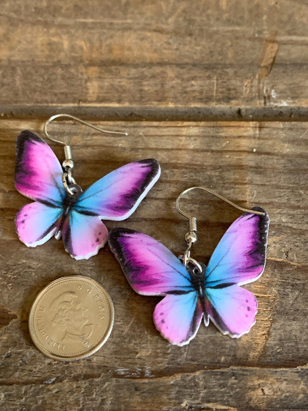 Boucles oreilles Papillon mauve et bleu Comme un ange
