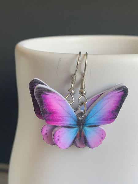 Boucles oreilles Papillon mauve et bleu Comme un ange