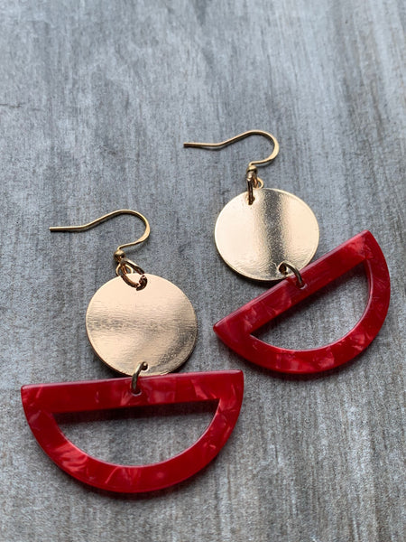 Boucles oreilles rouges demie lune Comme un ange