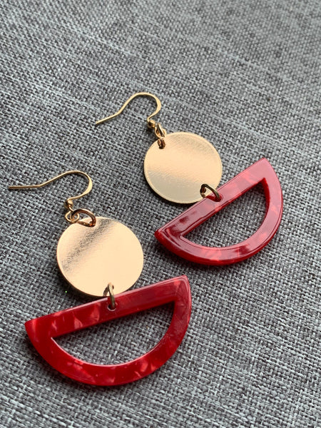 Boucles oreilles rouges demie lune Comme un ange