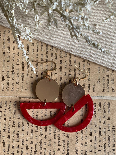 Boucles oreilles rouges demie lune Comme un ange