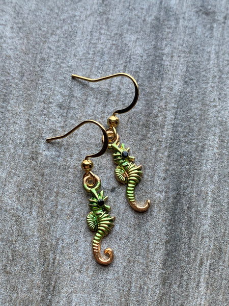 Boucles oreilles Hyppocampe vert Comme un ange