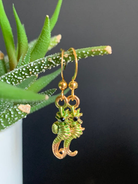 Boucles oreilles Hyppocampe vert Comme un ange