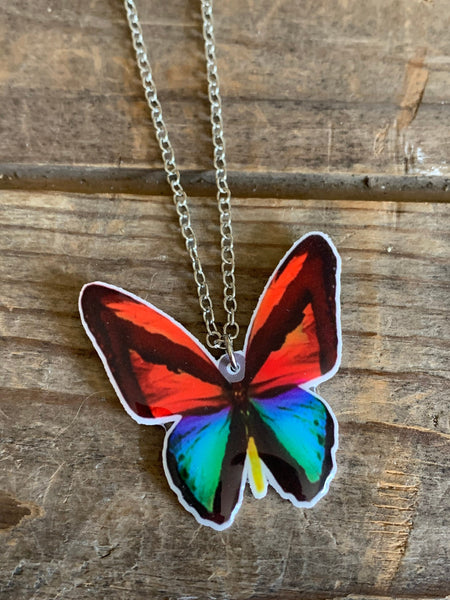 Collier breloque papillon rouge et turquoise sur chaîne alliage de métaux argent Comme un ange