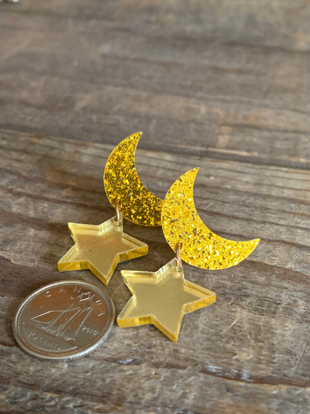 Boucles d’oreilles breloque lune et étoile Comme un ange