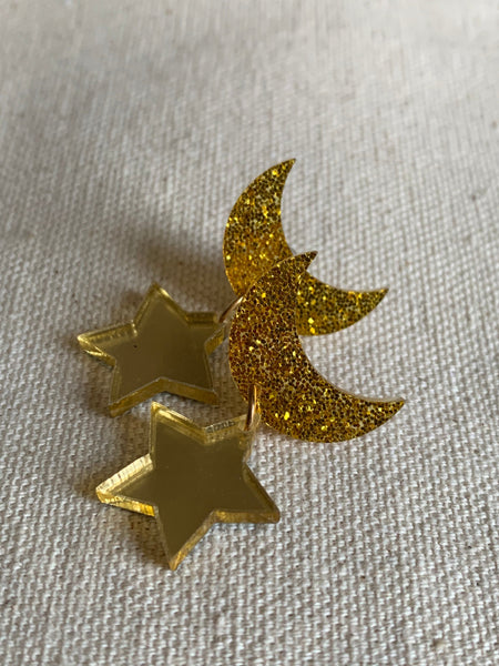 Boucles d’oreilles breloque lune et étoile Comme un ange
