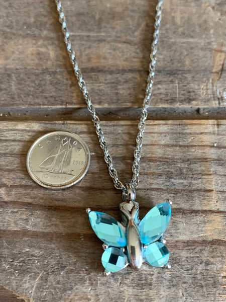 Collier breloque papillon bleu bijoux commémoratifs décès Comme un ange