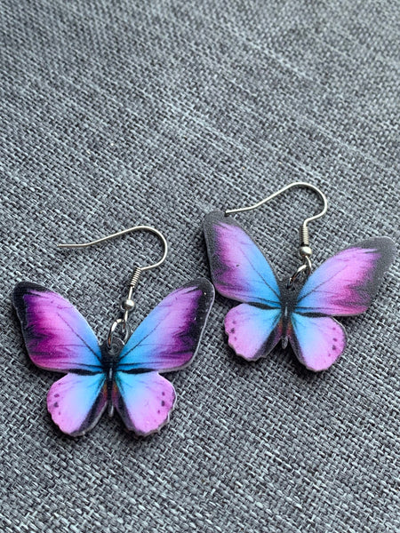 Boucles oreilles Papillon mauve et bleu Comme un ange