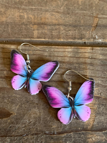 Boucles oreilles Papillon mauve et bleu Comme un ange