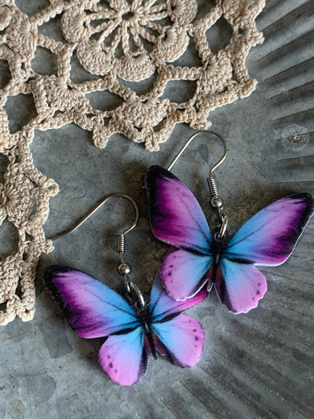 Boucles oreilles Papillon mauve et bleu Comme un ange