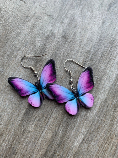 Boucles oreilles Papillon mauve et bleu Comme un ange