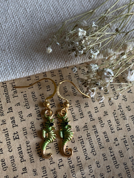 Boucles oreilles Hyppocampe vert Comme un ange