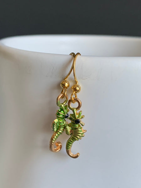 Boucles oreilles Hyppocampe vert Comme un ange