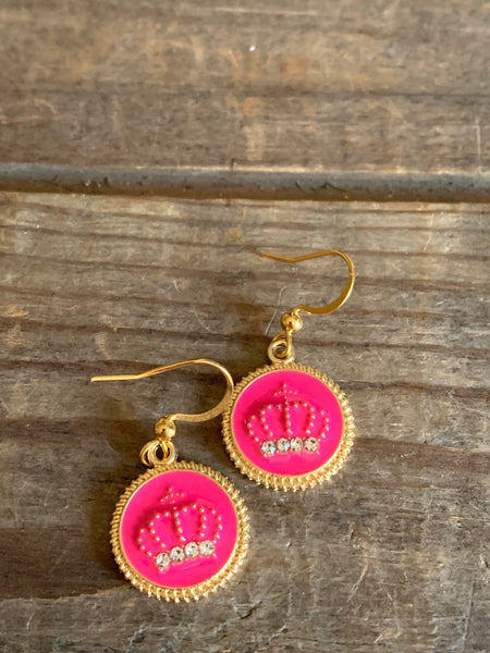Boucles oreilles couronne fushia reine Comme un ange