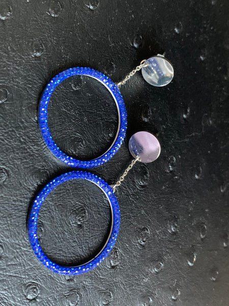 Boucles oreilles géométriques rondes Rhinestone bleu Comme un ange