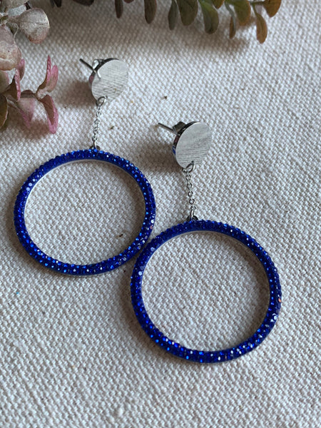 Boucles oreilles géométriques rondes Rhinestone bleu Comme un ange