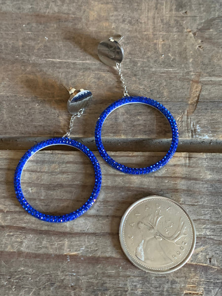 Boucles oreilles géométriques rondes Rhinestone bleu Comme un ange